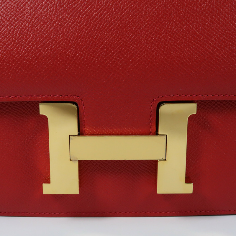 HERMES 【Hermes Fair】Epsom皮革Constance 24金扣肩背袋Rouge Casaque-8