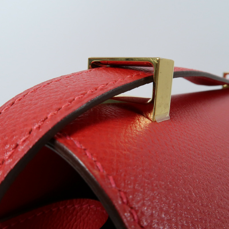 HERMES 【Hermes Fair】Epsom皮革Constance 24金扣肩背袋Rouge Casaque-9