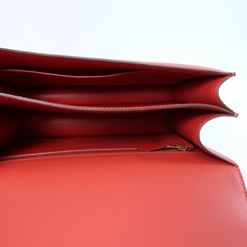 HERMES 【Hermes Fair】Epsom皮革Constance 24金扣肩背袋Rouge Casaque-11
