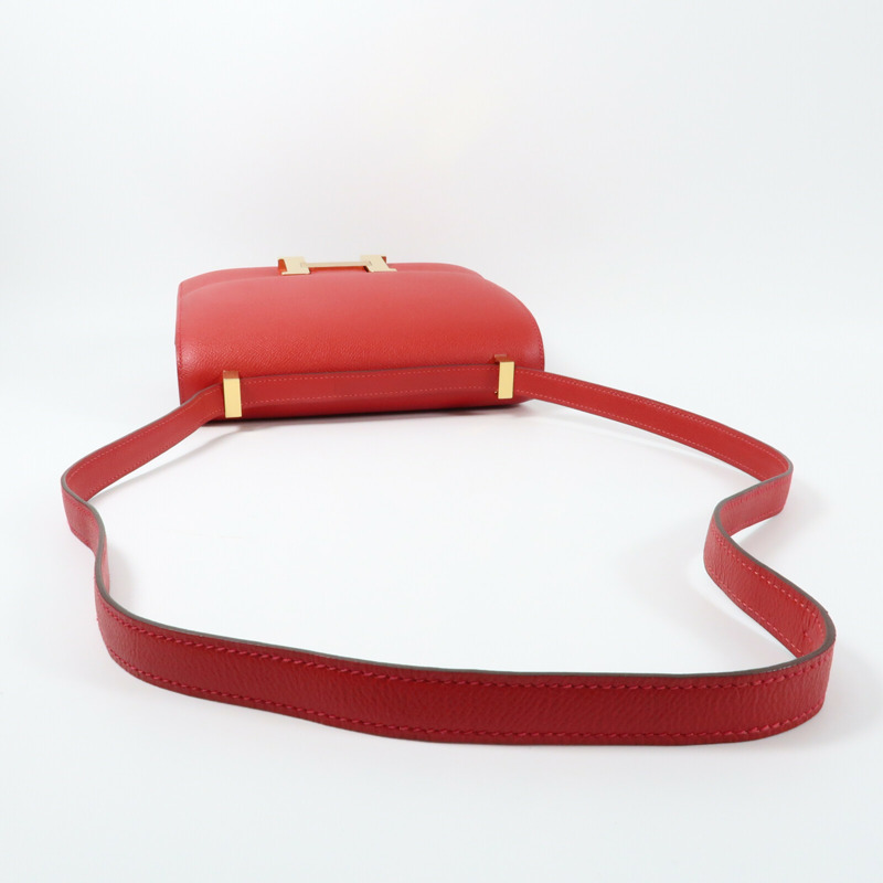 HERMES 【Hermes Fair】Epsom皮革Constance 24金扣肩背袋Rouge Casaque-13