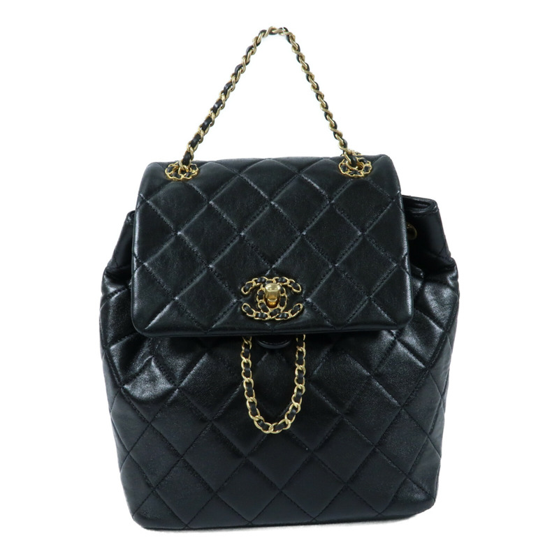 CHANEL 羊皮皮革Backpack金扣背包-0