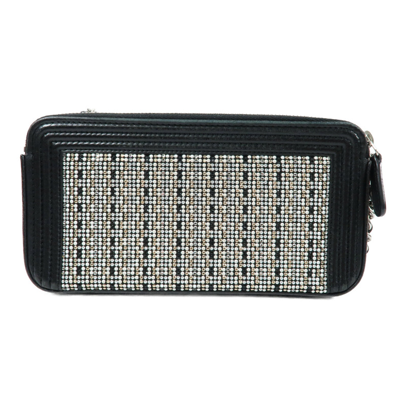 CHANEL 牛皮皮革Boy Double Zip Clutch Bag銀扣鏈帶肩背袋-1