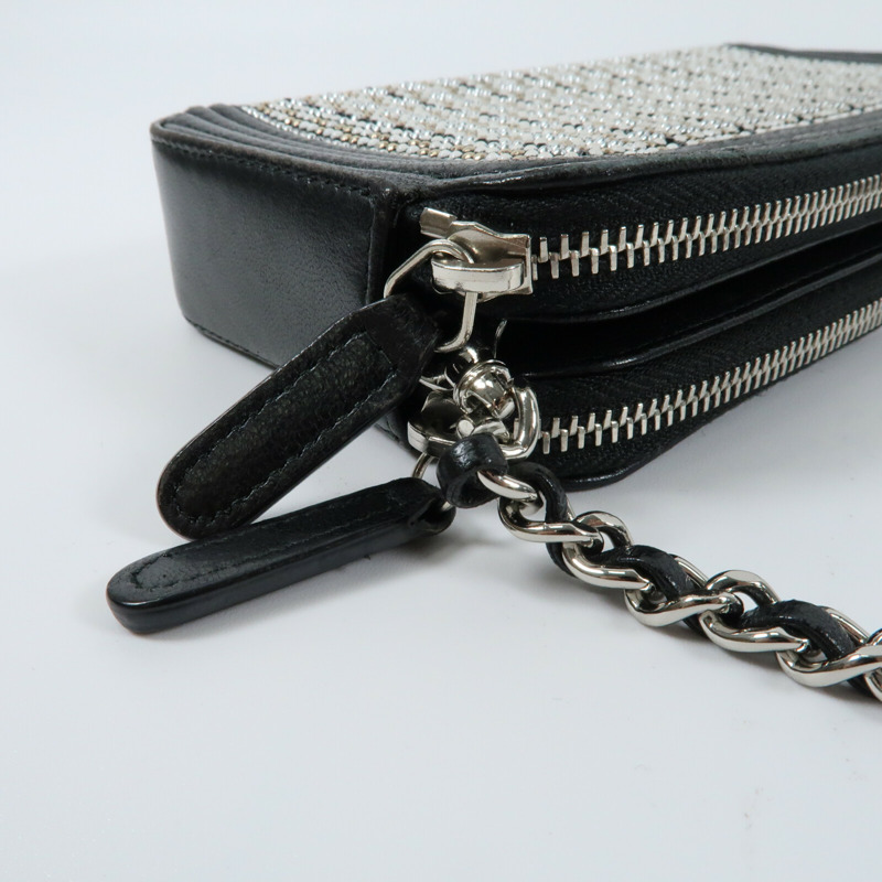 CHANEL 牛皮皮革Boy Double Zip Clutch Bag銀扣鏈帶肩背袋-9