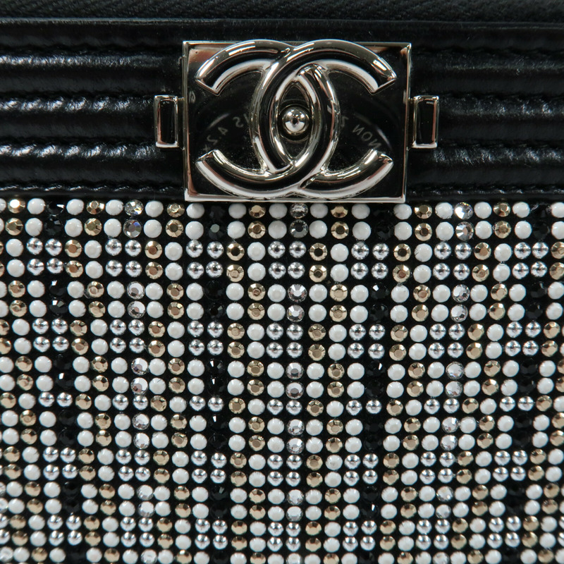 CHANEL 牛皮皮革Boy Double Zip Clutch Bag銀扣鏈帶肩背袋-10