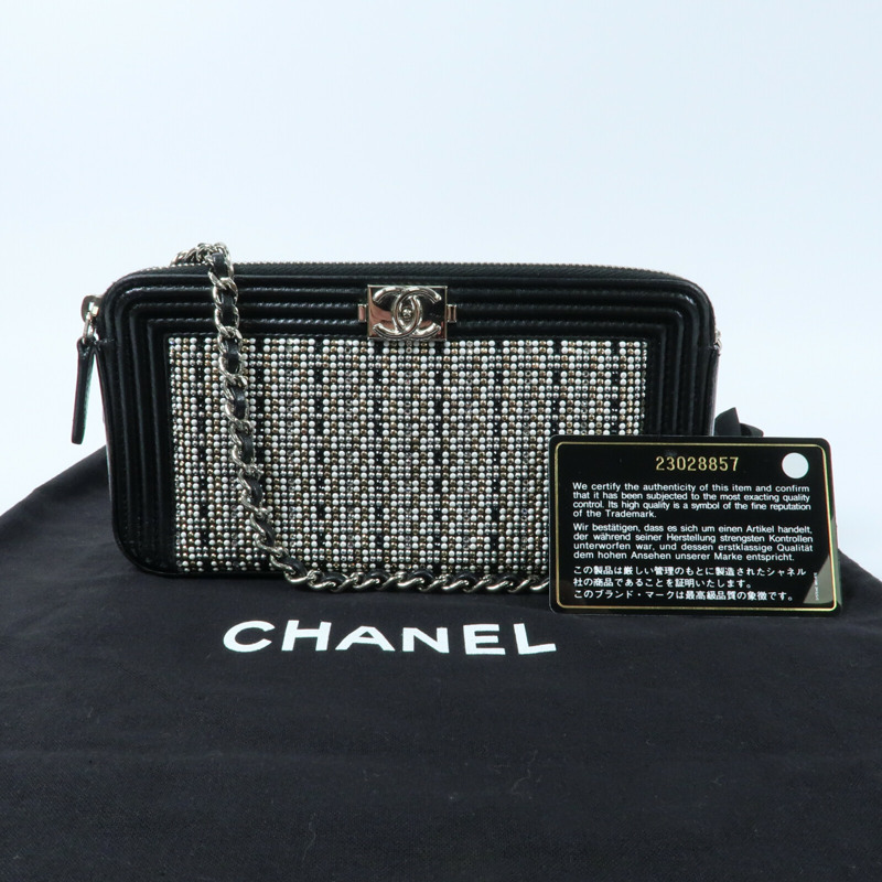CHANEL 牛皮皮革Boy Double Zip Clutch Bag銀扣鏈帶肩背袋-15