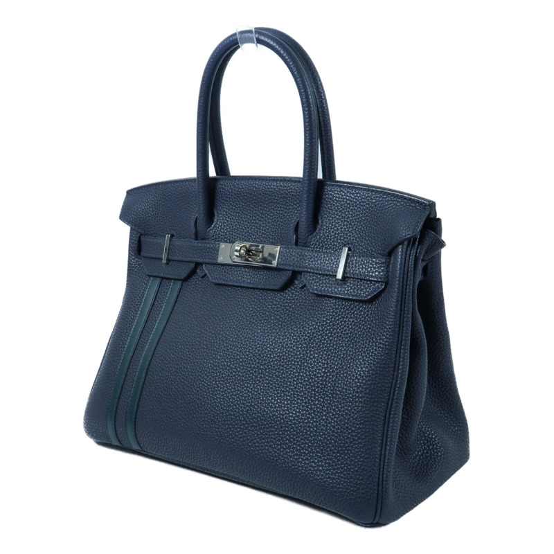 HERMES 【Hermes Fair】HERMES Togo皮革Birkin 30銀扣手挽袋Bleu ZelligeEtain-2