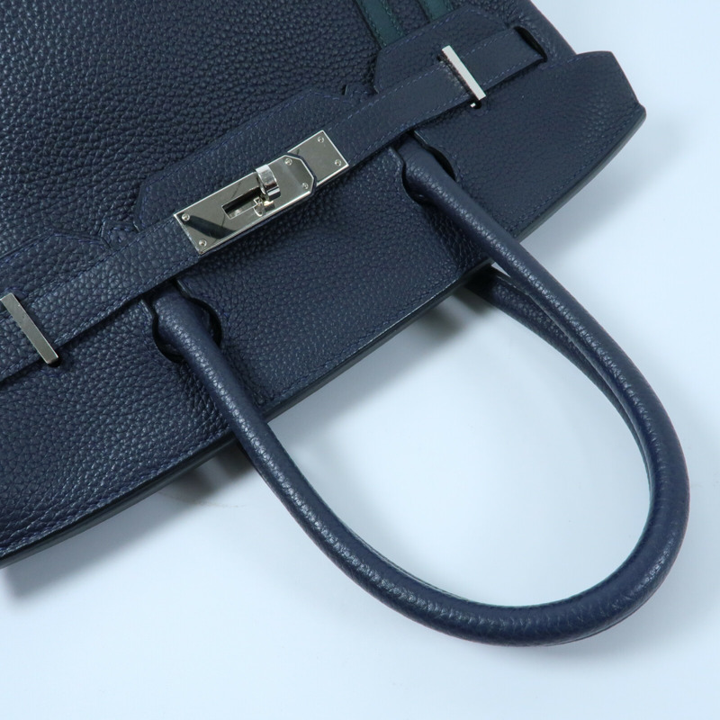 HERMES 【Hermes Fair】HERMES Togo皮革Birkin 30銀扣手挽袋Bleu ZelligeEtain-8