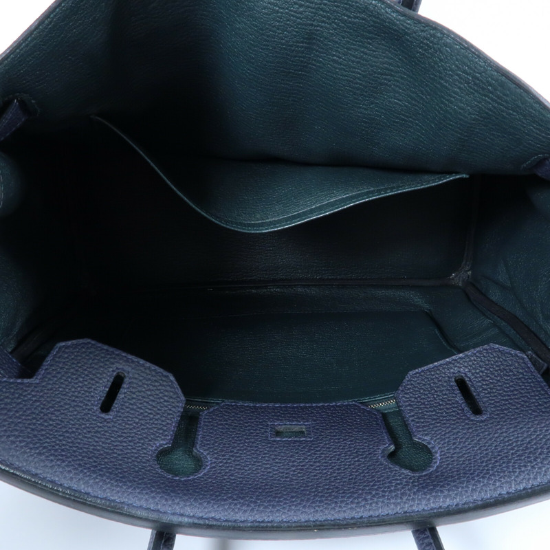 HERMES 【Hermes Fair】HERMES Togo皮革Birkin 30銀扣手挽袋Bleu ZelligeEtain-10