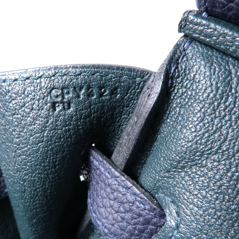 HERMES 【Hermes Fair】HERMES Togo皮革Birkin 30銀扣手挽袋Bleu ZelligeEtain-11