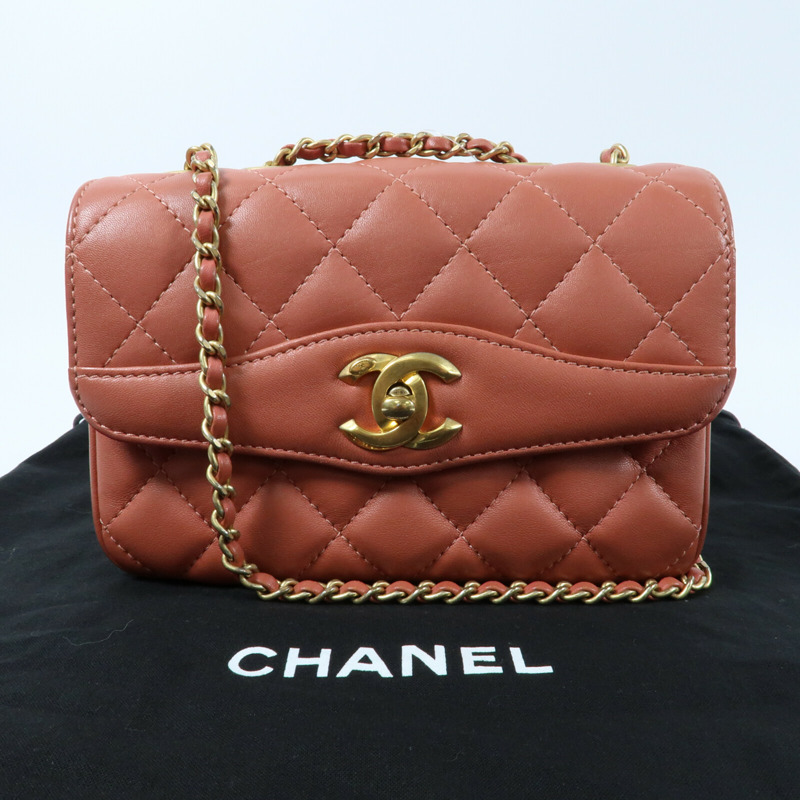 CHANEL 羊皮皮革Chain Shoulder金扣鏈帶肩背袋-4