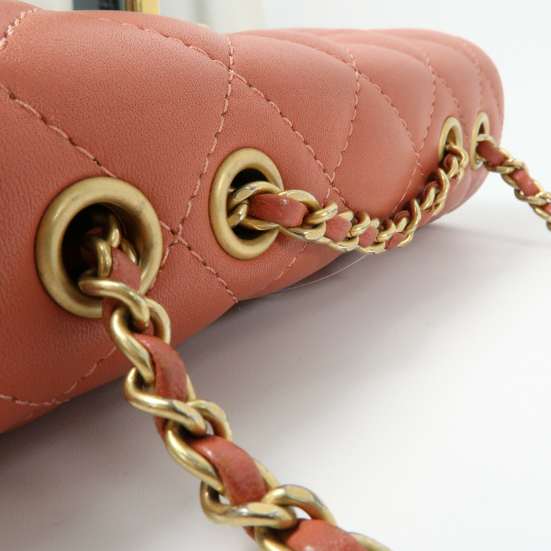 CHANEL 羊皮皮革Chain Shoulder金扣鏈帶肩背袋-10