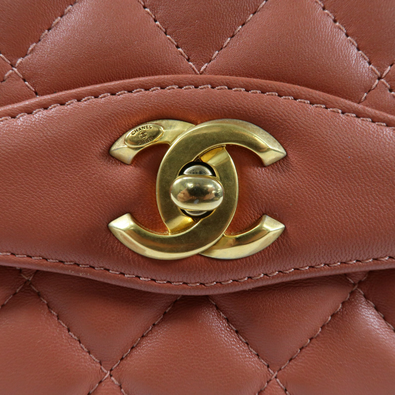 CHANEL 羊皮皮革Chain Shoulder金扣鏈帶肩背袋-11