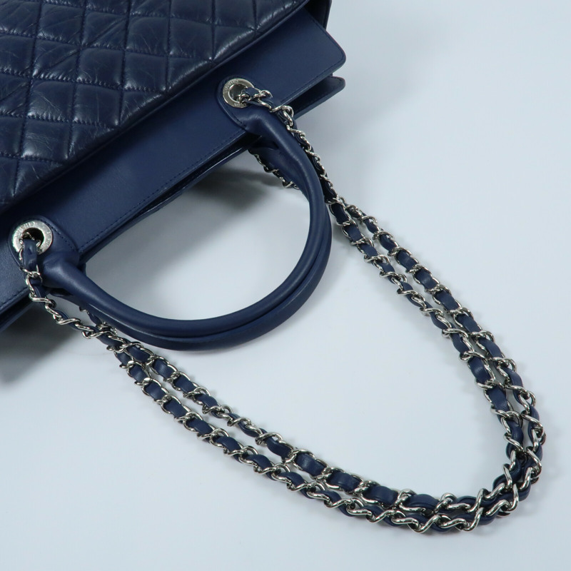 CHANEL 牛皮皮革Chain Shoulder銀扣鏈帶手挽肩背兩用袋-8