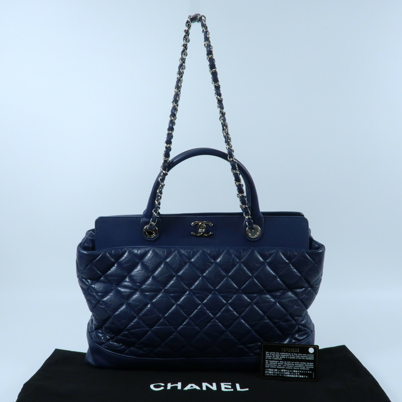 CHANEL 牛皮皮革Chain Shoulder銀扣鏈帶手挽肩背兩用袋-14