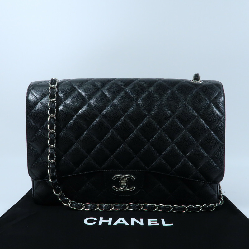 CHANEL 牛皮皮革Classic Maxi銀扣鏈帶肩背袋-15