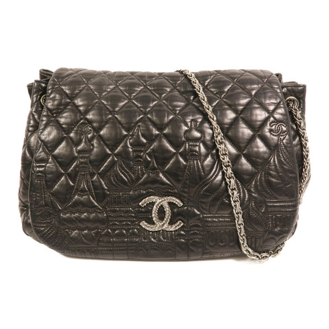 CHANEL 羊皮皮革Paris Moscou Flap Bag銀扣鏈帶肩背袋