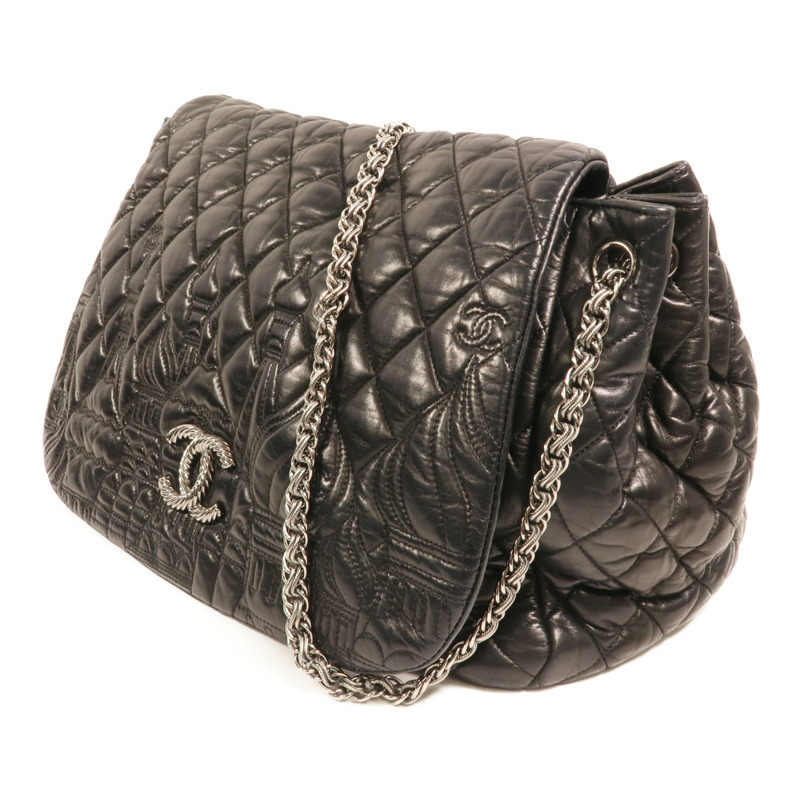 CHANEL 羊皮皮革Paris Moscou Flap Bag銀扣鏈帶肩背袋-2