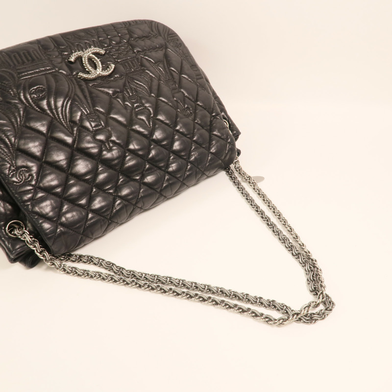 CHANEL 羊皮皮革Paris Moscou Flap Bag銀扣鏈帶肩背袋-7