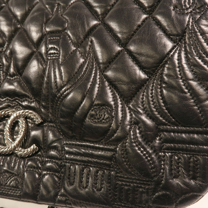 CHANEL 羊皮皮革Paris Moscou Flap Bag銀扣鏈帶肩背袋-11