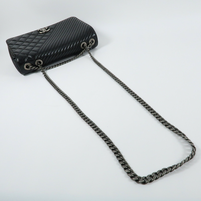 CHANEL 牛皮皮革Coco Boy Flap Bag鏈帶肩背袋-8