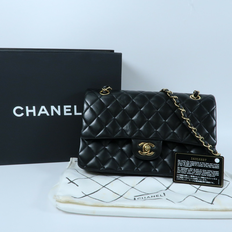 CHANEL 羊皮皮革Classic 25金扣鏈帶肩背袋-16