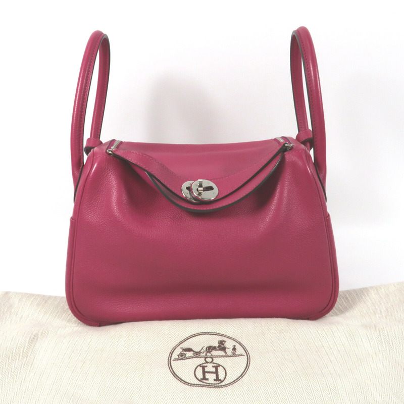 HERMES 【Hermes Fair】Evercolor皮革Lindy 26銀扣肩背袋Rose Purple-15