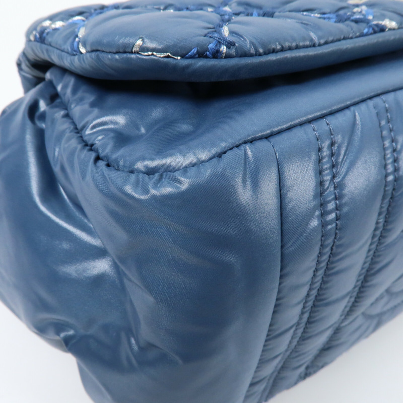 CHANEL 尼龍Chain Shoulder銀扣鏈帶肩背袋-4