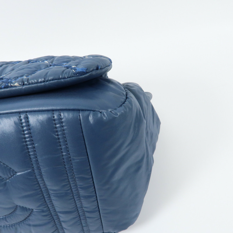 CHANEL 尼龍Chain Shoulder銀扣鏈帶肩背袋-5