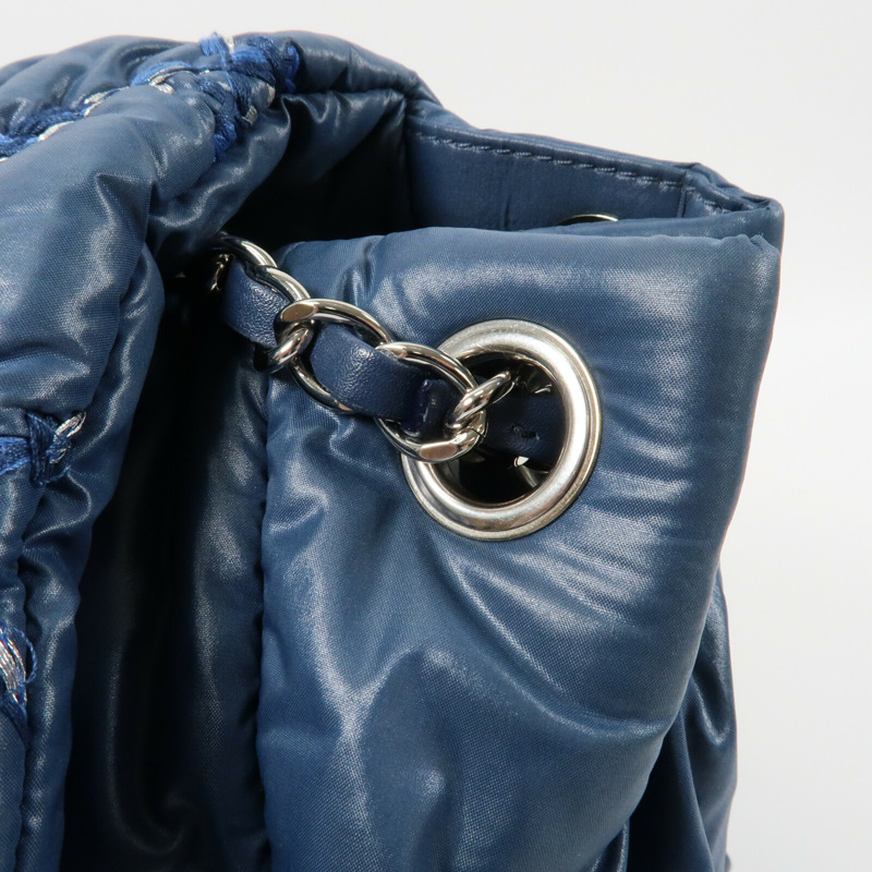 CHANEL 尼龍Chain Shoulder銀扣鏈帶肩背袋-10