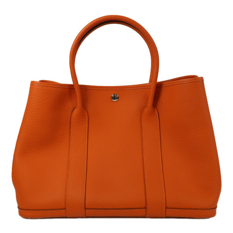 HERMES Negonda皮革Garden Party PM銀扣手挽袋Orange