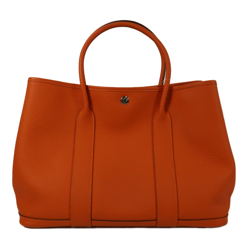 HERMES Negonda皮革Garden Party PM銀扣手挽袋Orange-1
