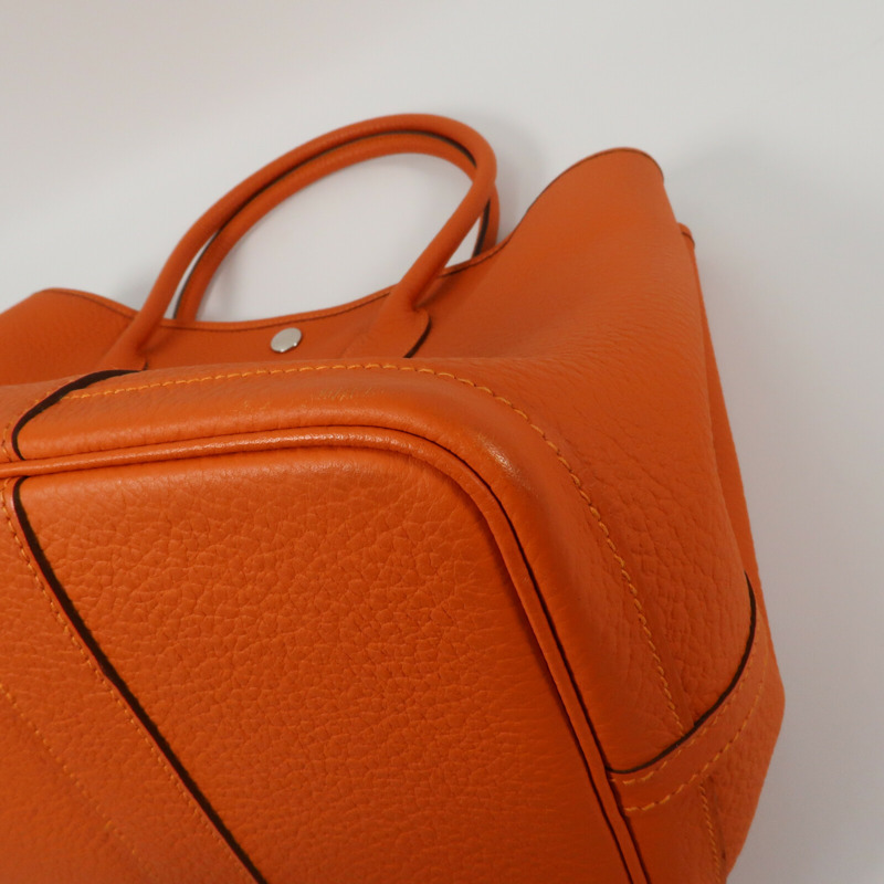 HERMES Negonda皮革Garden Party PM銀扣手挽袋Orange-5