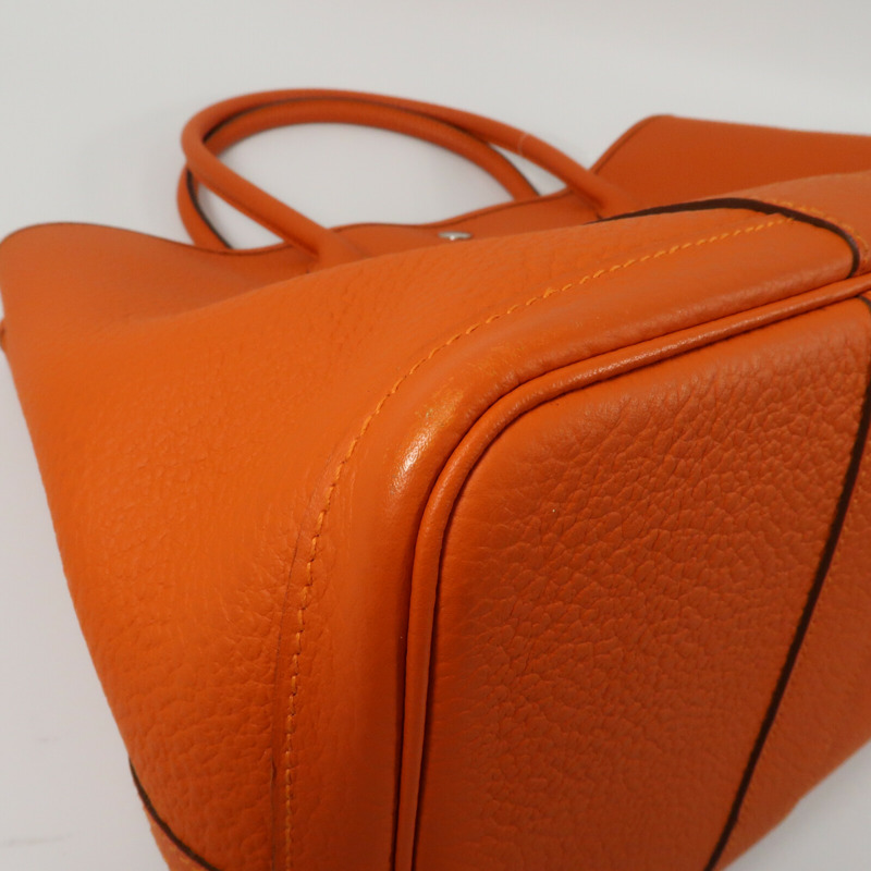 HERMES Negonda皮革Garden Party PM銀扣手挽袋Orange-6