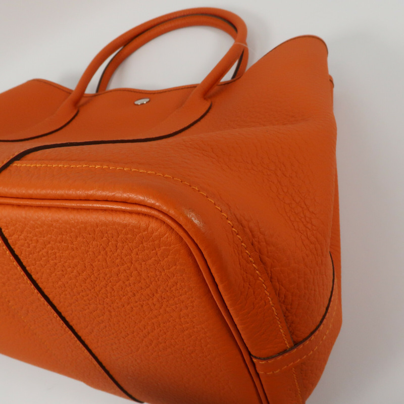 HERMES Negonda皮革Garden Party PM銀扣手挽袋Orange-7