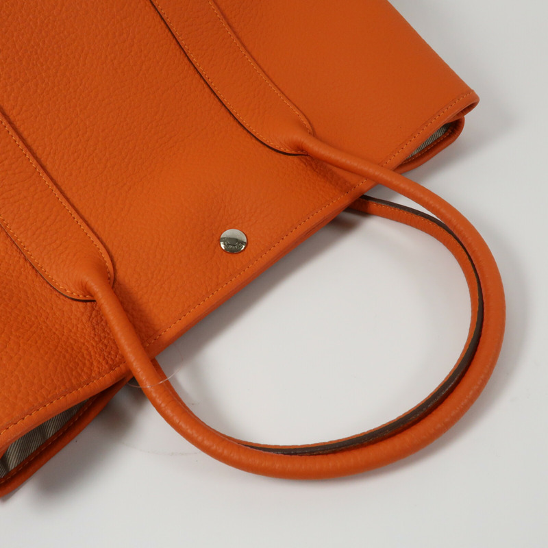 HERMES Negonda皮革Garden Party PM銀扣手挽袋Orange-8