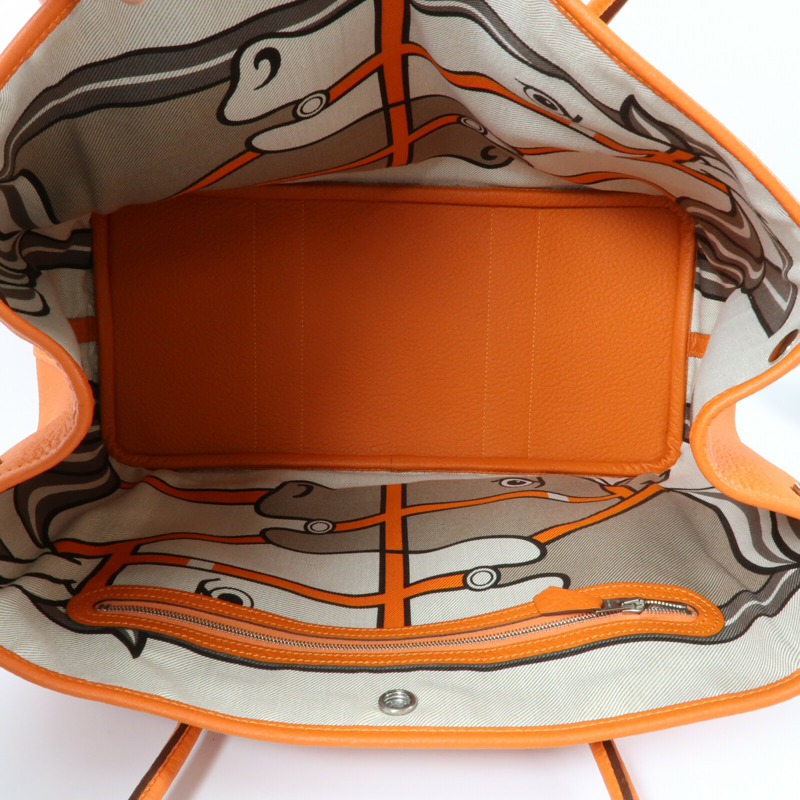 HERMES Negonda皮革Garden Party PM銀扣手挽袋Orange-9