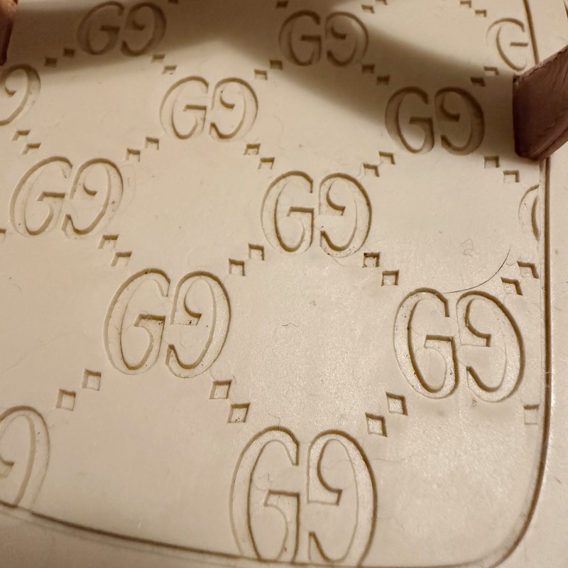 🍒 Gucci 經典粉色 GG 浮雕壓紋方頭涼拖鞋/莫蘭迪粉顯白方頭復古質感…閒置品 size:38/2F260330-1-13