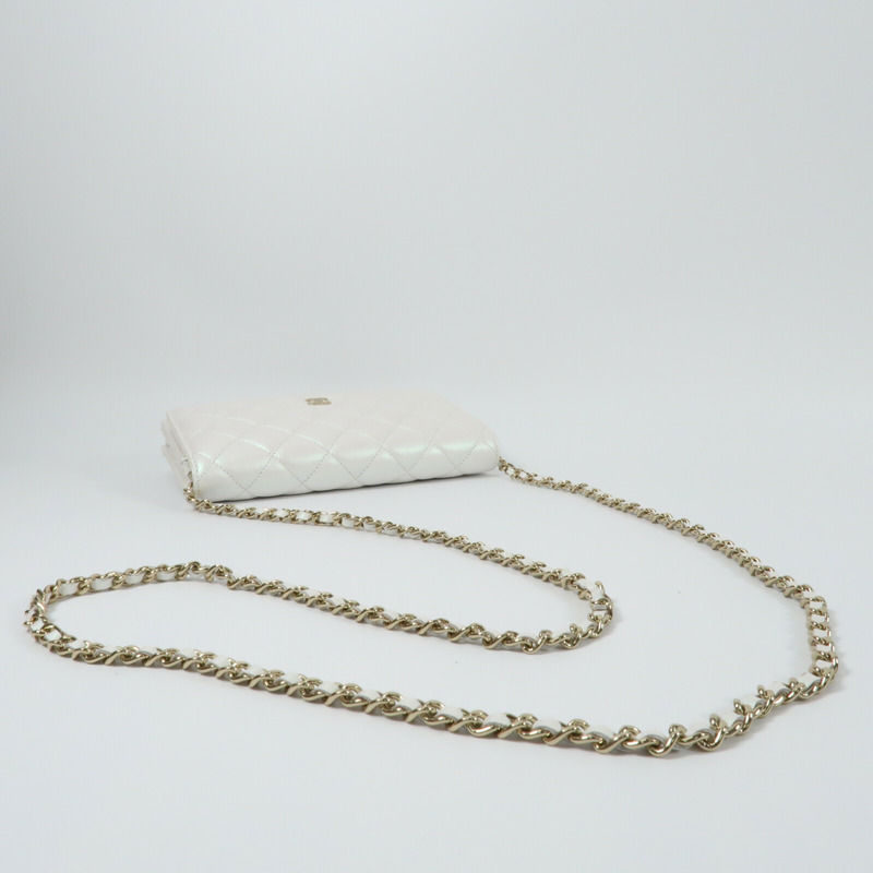 CHANEL 羊皮皮革WOC Wallet On Chain金扣鏈帶肩背袋-8