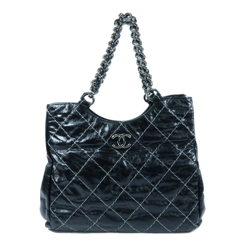 CHANEL 牛皮皮革Wild Stitch Tote銀扣鏈帶手挽袋