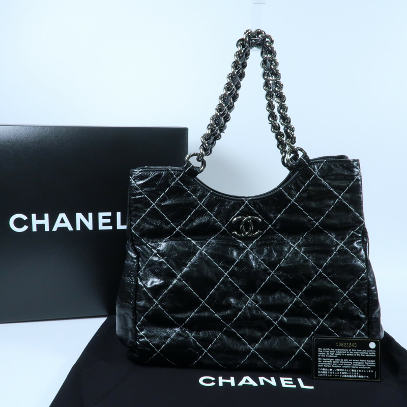 CHANEL 牛皮皮革Wild Stitch Tote銀扣鏈帶手挽袋-4