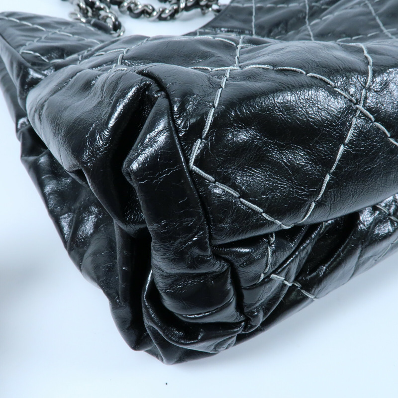 CHANEL 牛皮皮革Wild Stitch Tote銀扣鏈帶手挽袋-5