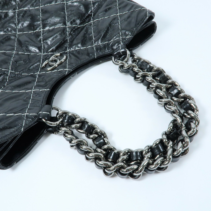 CHANEL 牛皮皮革Wild Stitch Tote銀扣鏈帶手挽袋-9