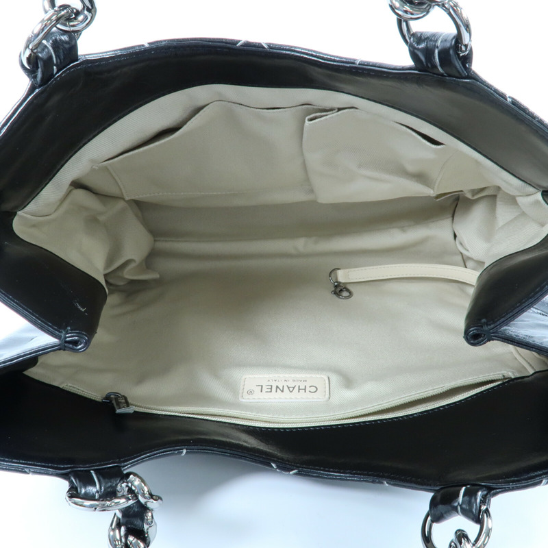 CHANEL 牛皮皮革Wild Stitch Tote銀扣鏈帶手挽袋-10