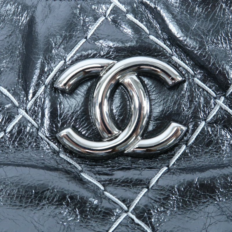 CHANEL 牛皮皮革Wild Stitch Tote銀扣鏈帶手挽袋-11
