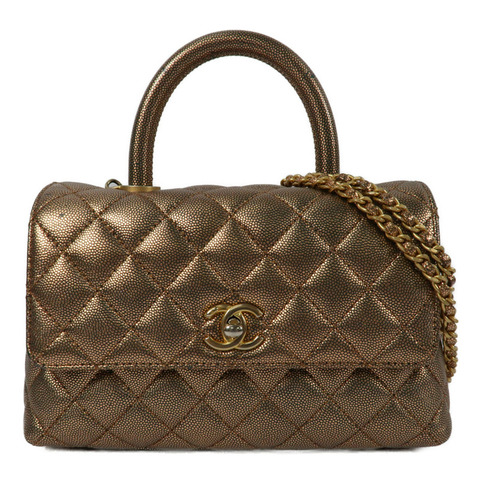 CHANEL 牛皮皮革Coco Handle Small金扣鏈帶手挽肩背兩用袋