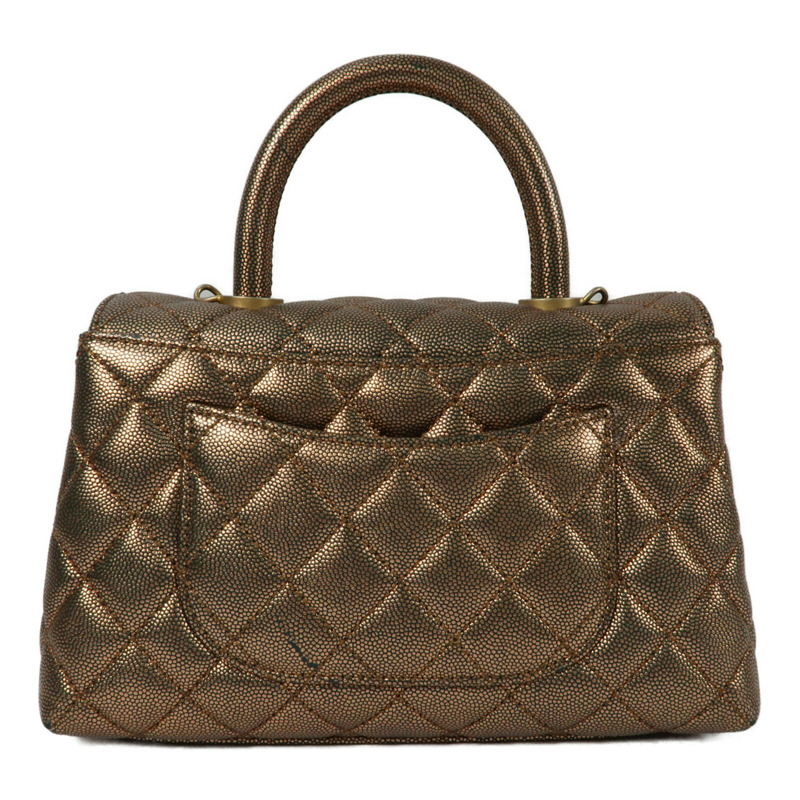 CHANEL 牛皮皮革Coco Handle Small金扣鏈帶手挽肩背兩用袋-1
