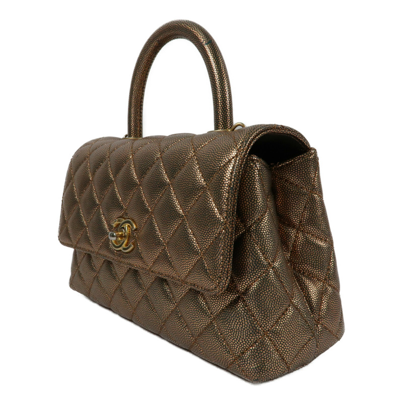CHANEL 牛皮皮革Coco Handle Small金扣鏈帶手挽肩背兩用袋-2