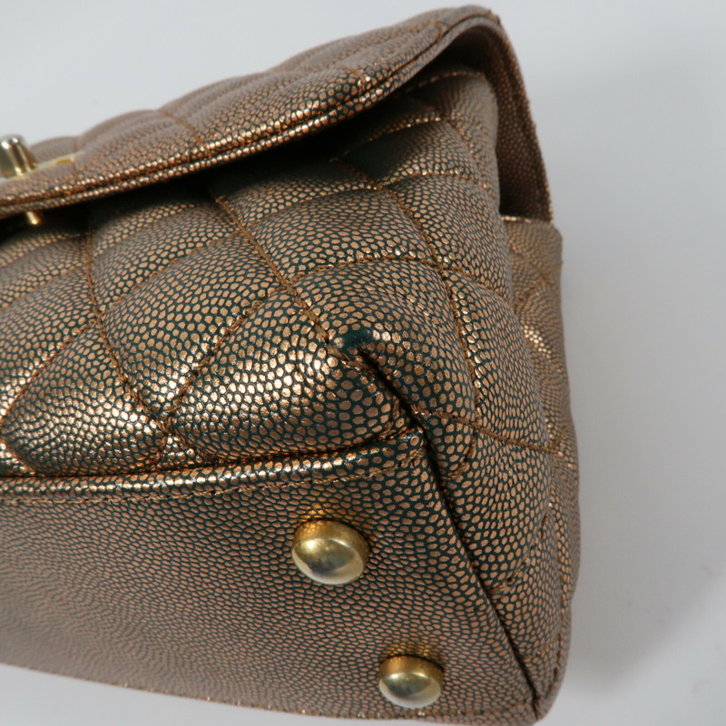 CHANEL 牛皮皮革Coco Handle Small金扣鏈帶手挽肩背兩用袋-5