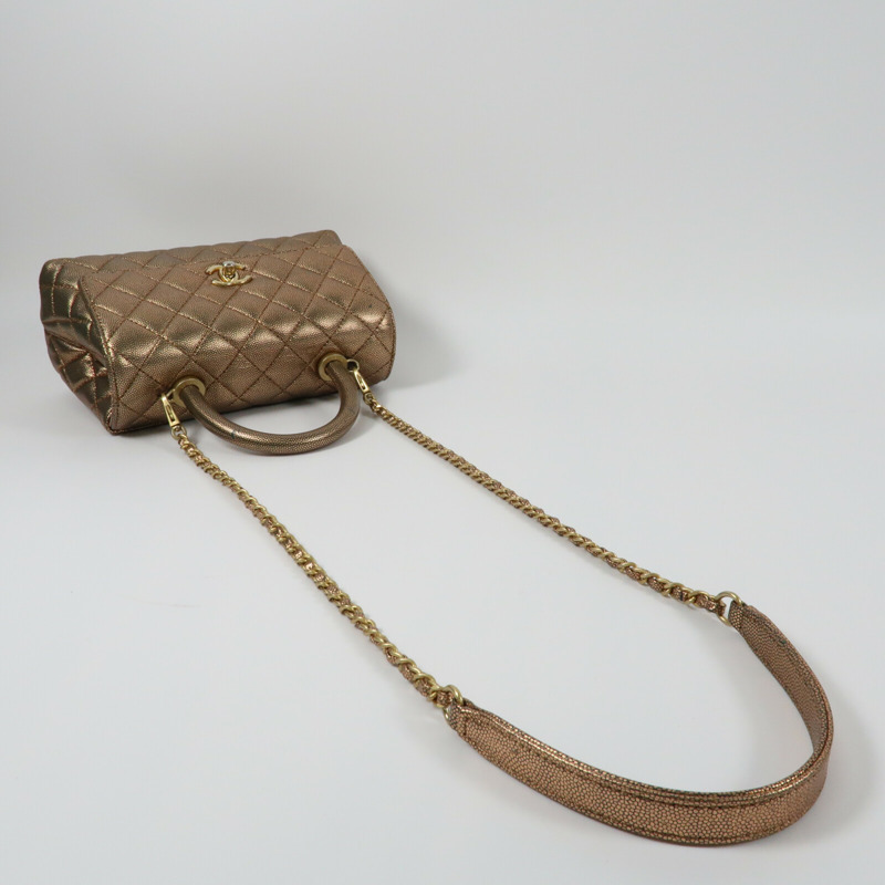 CHANEL 牛皮皮革Coco Handle Small金扣鏈帶手挽肩背兩用袋-8