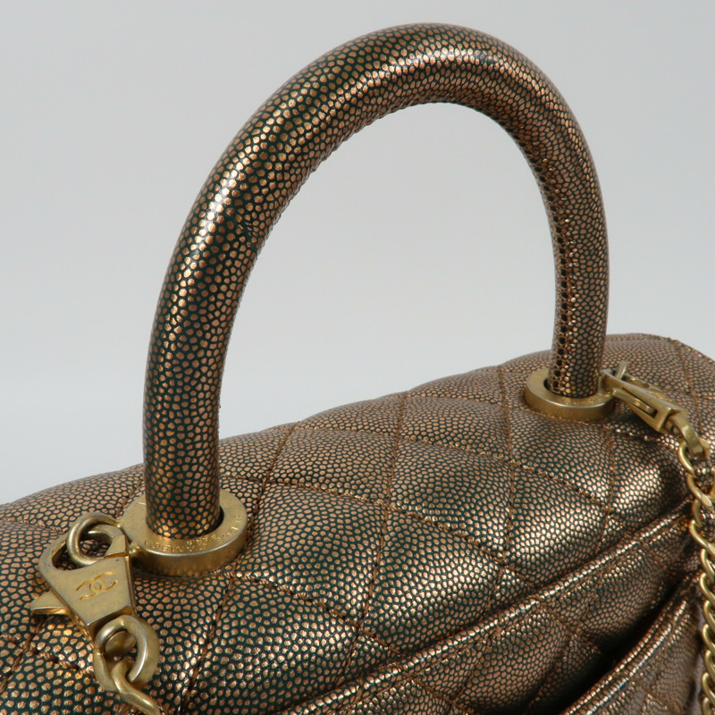 CHANEL 牛皮皮革Coco Handle Small金扣鏈帶手挽肩背兩用袋-9
